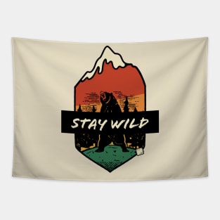 Stay Wild Grizzly Bear Vintage Adventure Patch Tapestry