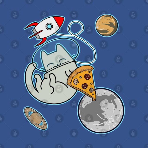 Cartoon cat astronaut in space with pizza by GlanceCat