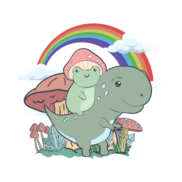 Disover Cottagecore Aesthetic Kawaii Frog Riding A T-rex - Cottagecore - T-Shirt