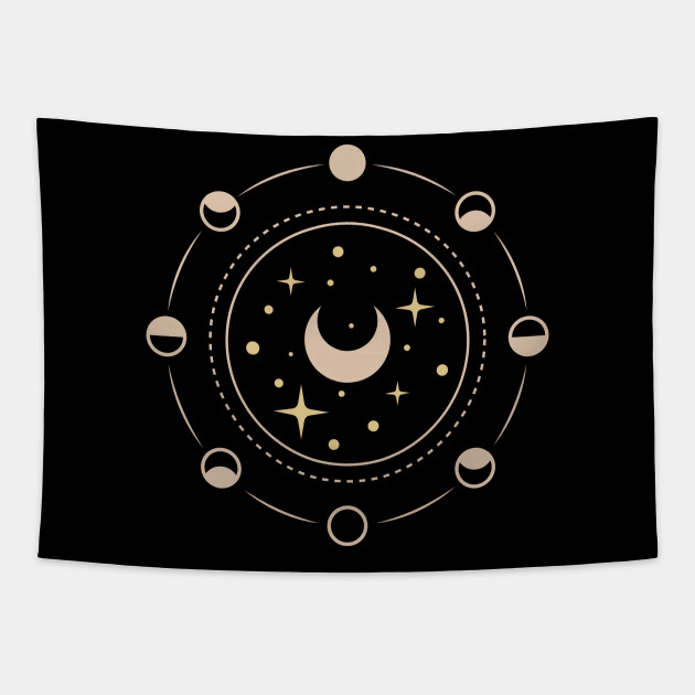 Minimalist line art astrology design with moon phases