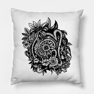 Floral A in Black and White Pillow