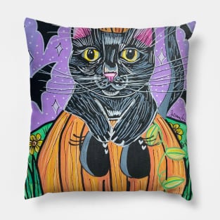 Black Cat in Pumpkin Pillow