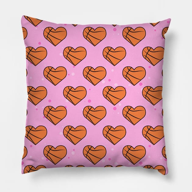 Basketball Ball Texture In Heart Shape - Seamless Pattern On Pink Background Pillow by DesignWood-Sport