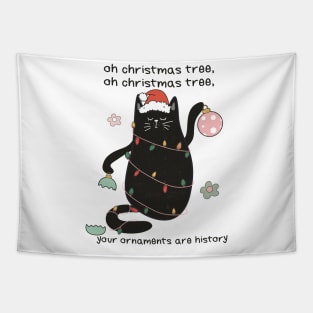 Naughty christmas black cat Tapestry