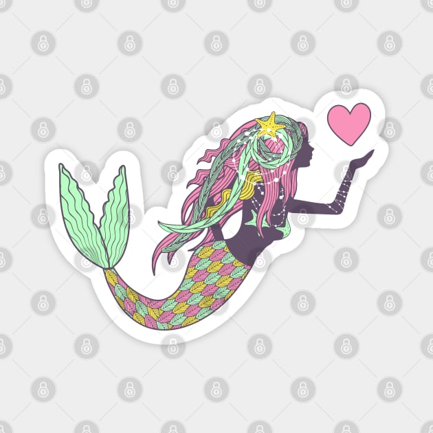 Cute Pastel Mermaid with Heart Magnet by Anna Rose Design