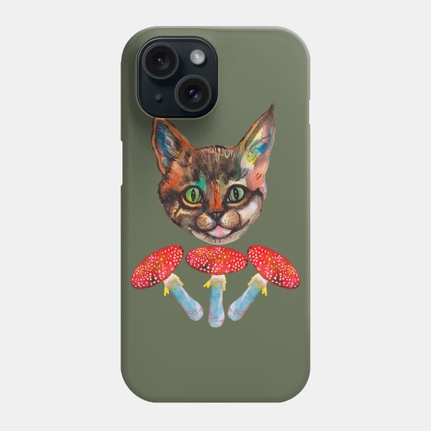 Cat and red mushrooms Fly agaric Phone Case by deadblackpony