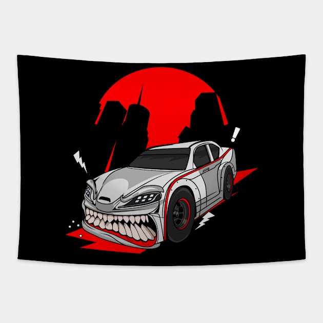 White speed monster car Tapestry by beanbeardy