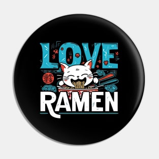 Kawaii Anime Cat Eating Ramen Noodles Pin