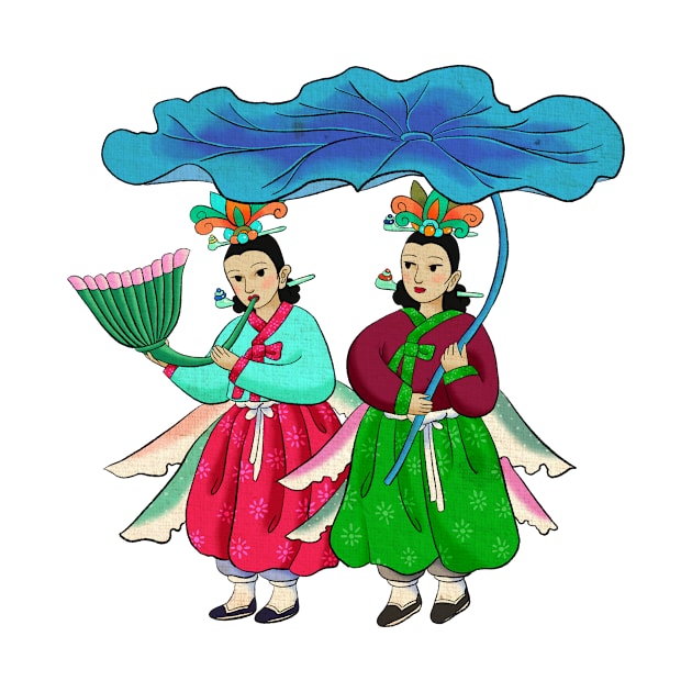 Minhwa: Taoist Fairy Sisters A-4 Type by koreanfolkpaint