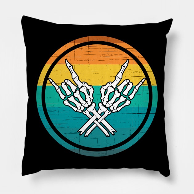 Skeleton Hands Devil Horns Rock Lover Pillow by Visual Vibes