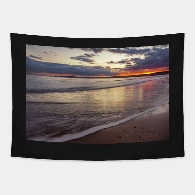 Mumbles across Swansea Bay at sunset Tapestry by dasantillo