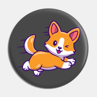 Cute Corgi Dog Running And Jumping Cartoon Pin