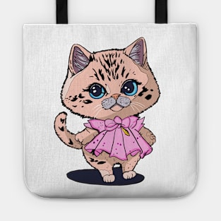 Cute kitty cat wearing a pink dress Tote