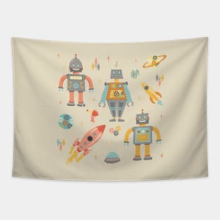 Vintage Inspired  Robots in Space Tapestry