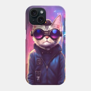 Techno Cat In Japan Neon City Phone Case