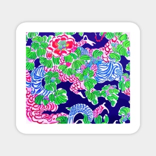 Modern chinoiserie flowers and branches on deep blue Magnet