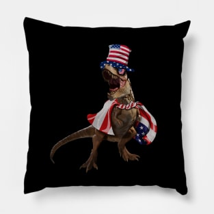 Funny T Rex Dinosaur, USA Flag, American Pillow