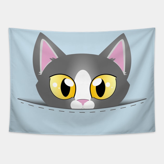 3D effect peeping cat from pocket - Pop up from pouch chibi pet, animal lover gift Tapestry by DeMonica