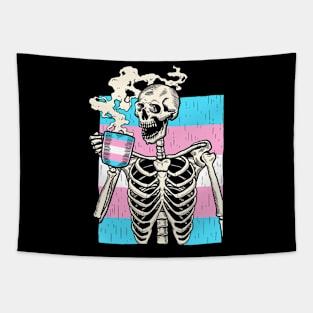 Skeleton Drinking Coffee LGBT-Q Transgender Pride Trans Tapestry