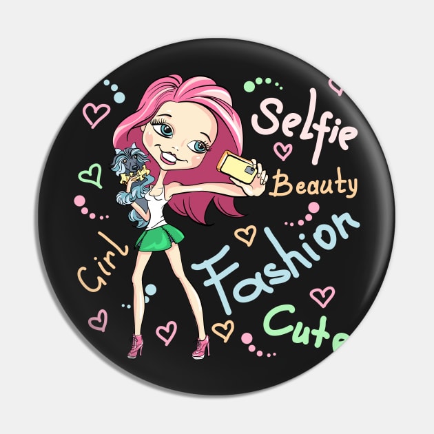 Girl with dog makes selfie Pin by kavalenkava