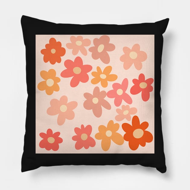 Groovy 70s Retro Mod Flowers Pillow by troman479