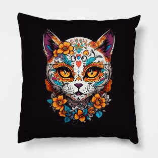 Cat Sugar Skull Halloween Pillow