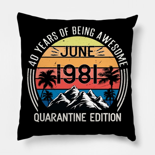 40 Years Of Being Awesome June 1981 Quarantine Edition Birthday Gift Pillow by sufian