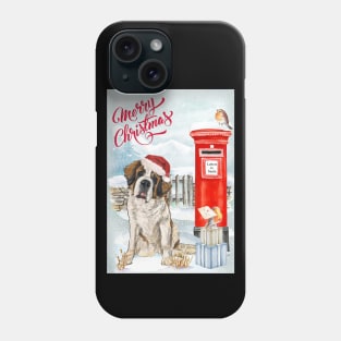 Saint Bernard Merry Christmas Santa Dog Holiday Greeting Phone Case