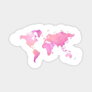 Pink Watercolor World Map Magnet