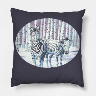 Zebras in the Snow Pillow