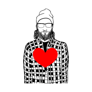 Stylish guy in a hat with big heart T-Shirt