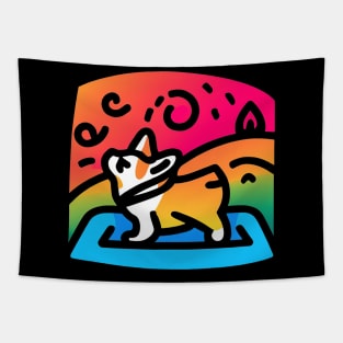 Corgi Yoga Pose Peaceful Sign Retro Colorful Tapestry