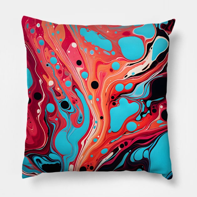 Vivid Vermilion and Turquoise Abstract Pillow by AbstractGuy