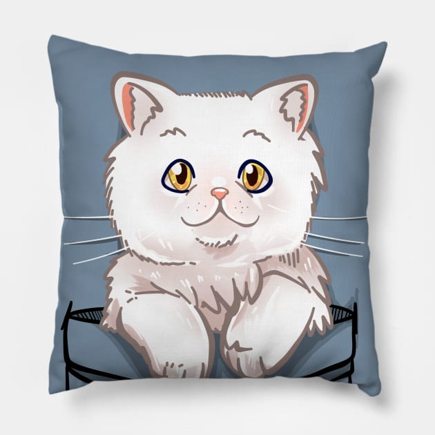 Pocket Cute White Cat Cat Pillow by TechraPockets