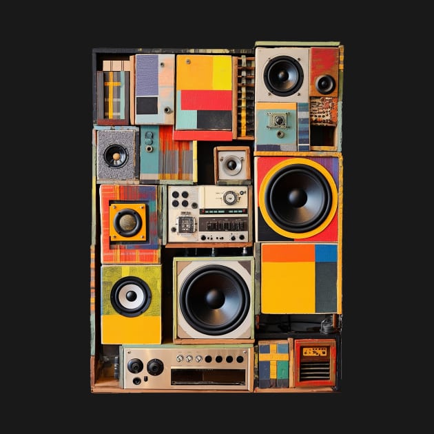 Vintage Audio Mixed Media Patchwork Collage Art Sound Setup by bulografik