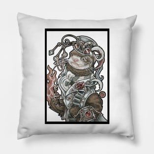 Steampunk Devil Ferret - White Outline Pillow