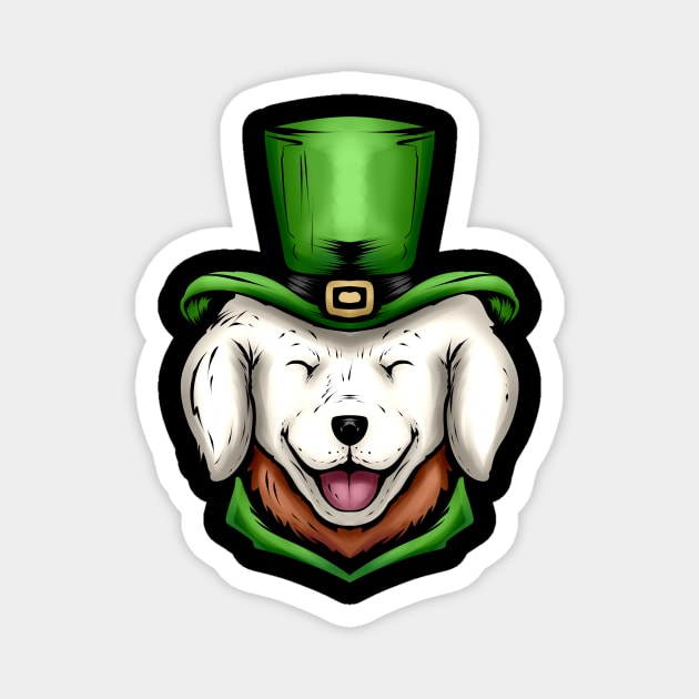 Cute White Dog Golden Retriever Green Hat St Patricks Day Magnet by SinBle