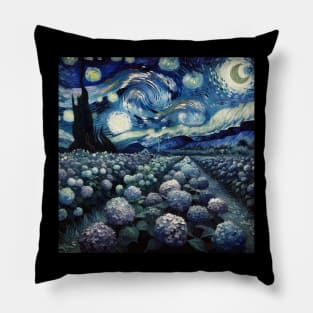 Enchanted Flower Garden Night: Hydrangea Starry Floral Pillow