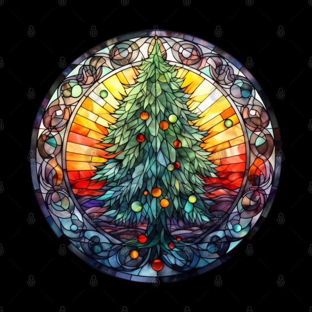 Stained glass window with Christmas tree in warm colours by Maison de Kitsch