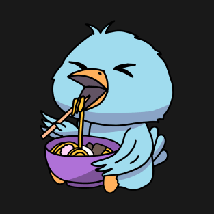 Anime Kawaii Ramen Eating Blue Bird Japanese Noodles T-Shirt