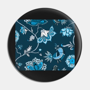 Exotic chintz with bird - blue/navy Pin
