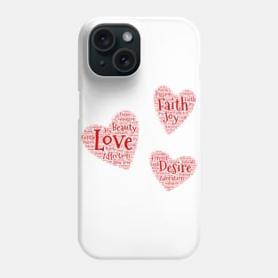 Three Big Red Word Cloud Hearts Phone Case