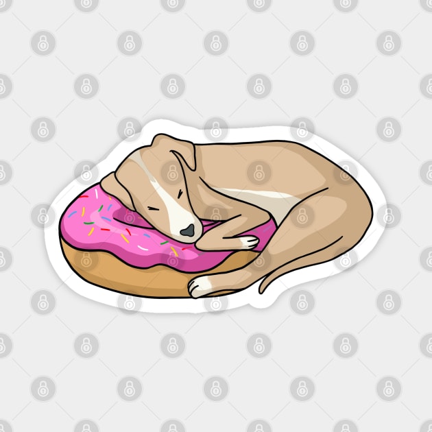 Whippet dog sleeping on donut Magnet by ballooonfish