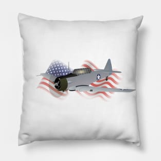 T-6 Texan Trainer Aircraft with American Flag Pillow