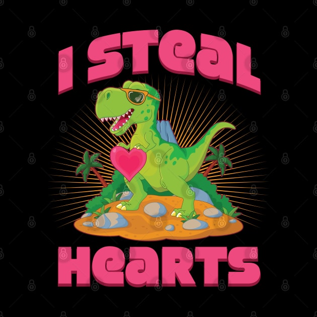 I Steal Hearts Valentines Day Dinosaur T-Rex by aneisha