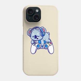 Cute Koala Sleeping On Game Controller With Headphone  Cartoon Phone Case