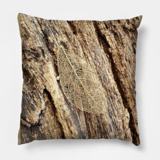 Leaf Skeleton on Wood Pillow