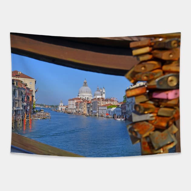 Love locks on Ponte dell'Accademia bridge, Venice, Italy Tapestry by Peter the T-Shirt Dude