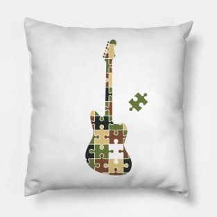 Camouflage Puzzle Offset Style Electric Guitar Silhouette Pillow
