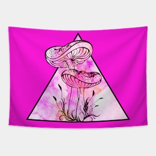 Pink Water Color Mushrooms Tapestry